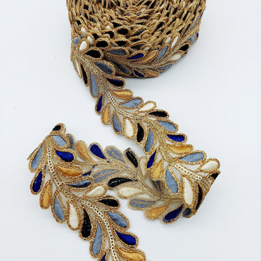 9 Yards Sheer Gold Tissue Embroidered Trim, Decorative Trim, Indian Sari Border Sequin Trimming